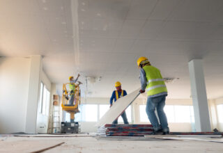 Construction,Worker,Installation,Ceiling,Work